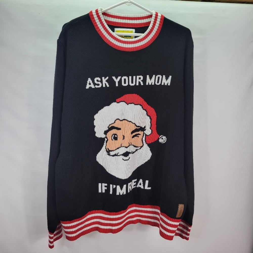 Tipsy Elves Black Santa Ask Your Mom Ugly Christmas Sweater Mens Size XL